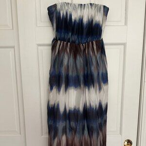 0 Blue White Brown Banana Republic Strapless Maxi Dress
